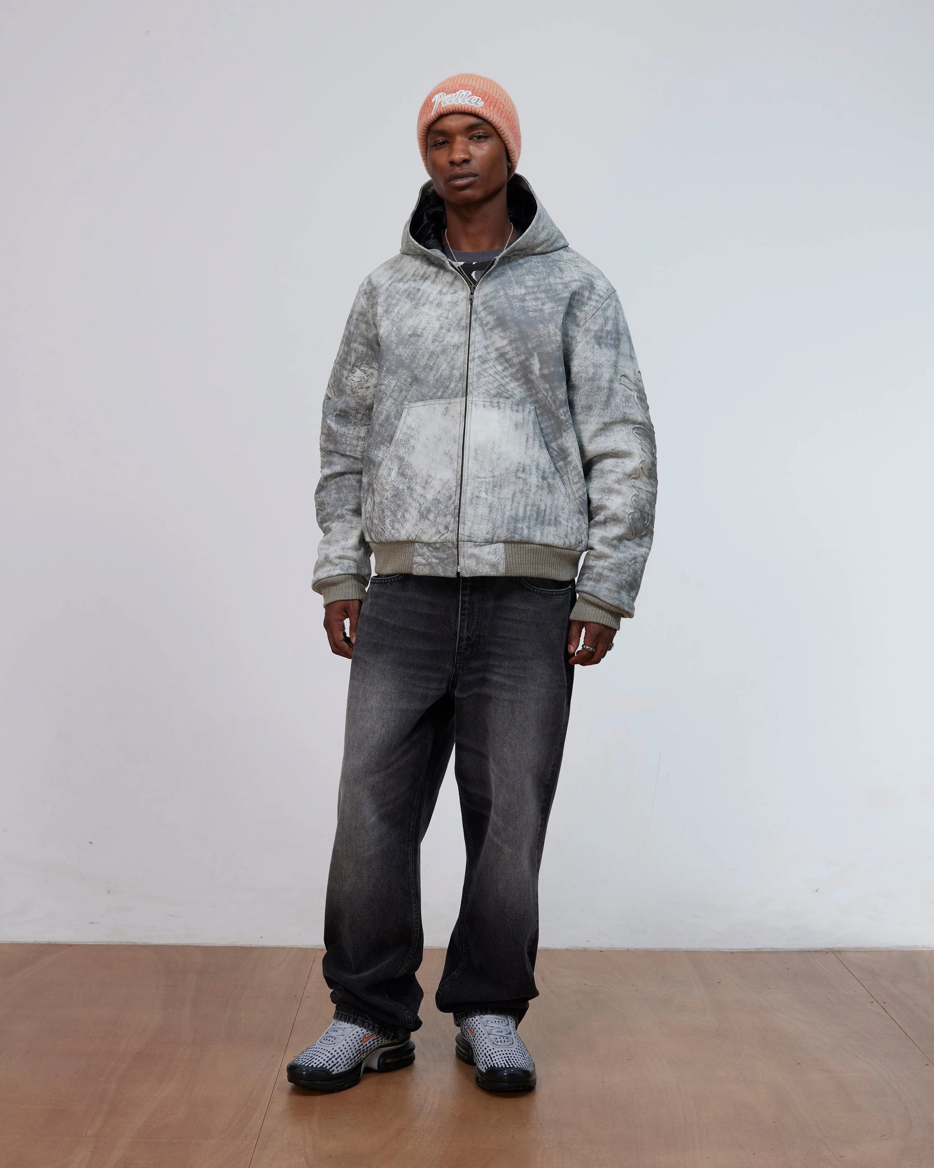 Patta Leather Hooded Bomber Jacket (Moonless Night) Patta